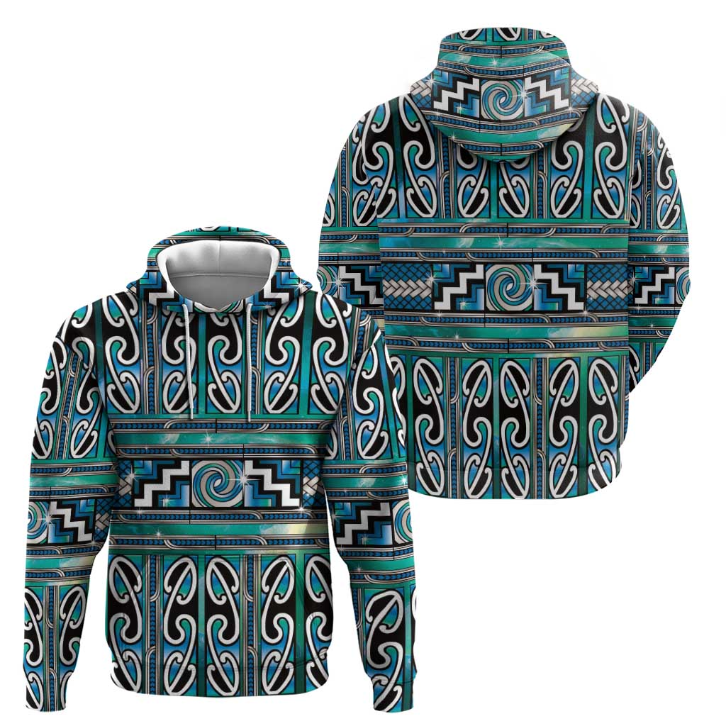 Maori Matariki Hoodie Green Galaxy Aesthetic Koru Art