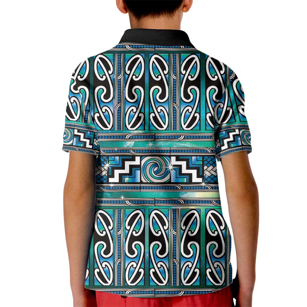 Maori Matariki Kid Polo Shirt Green Galaxy Aesthetic Koru Art