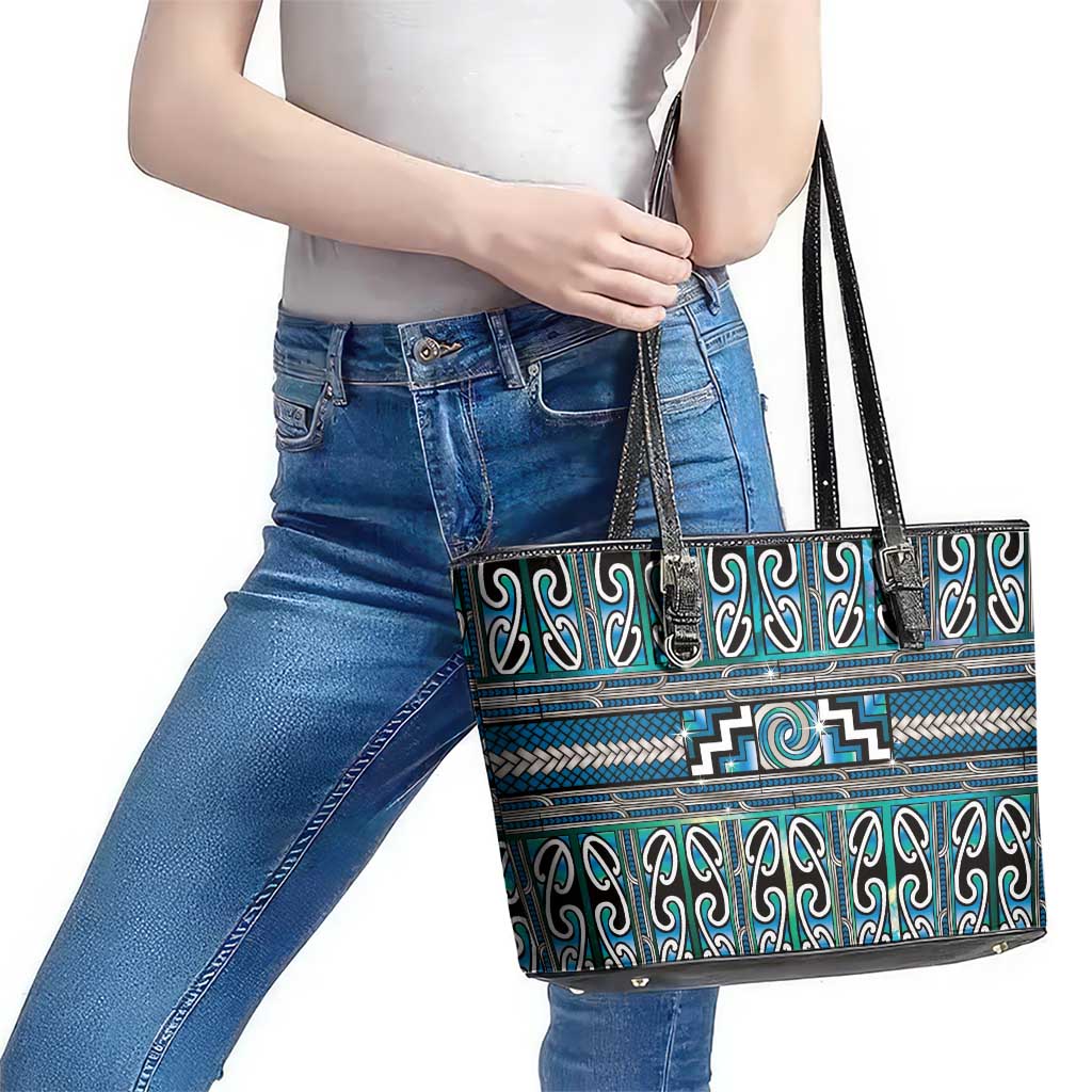 Maori Matariki Leather Tote Bag Green Galaxy Aesthetic Koru Art