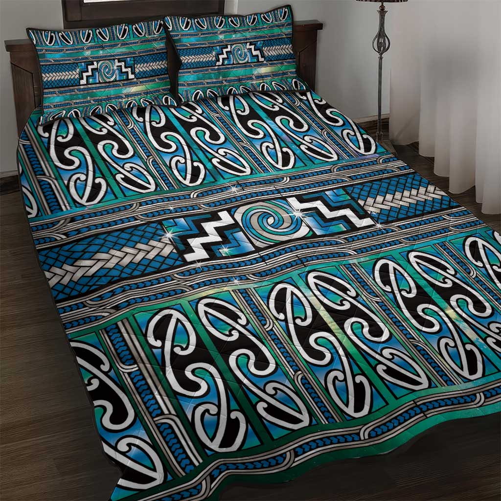 Maori Matariki Quilt Bed Set Green Galaxy Aesthetic Koru Art