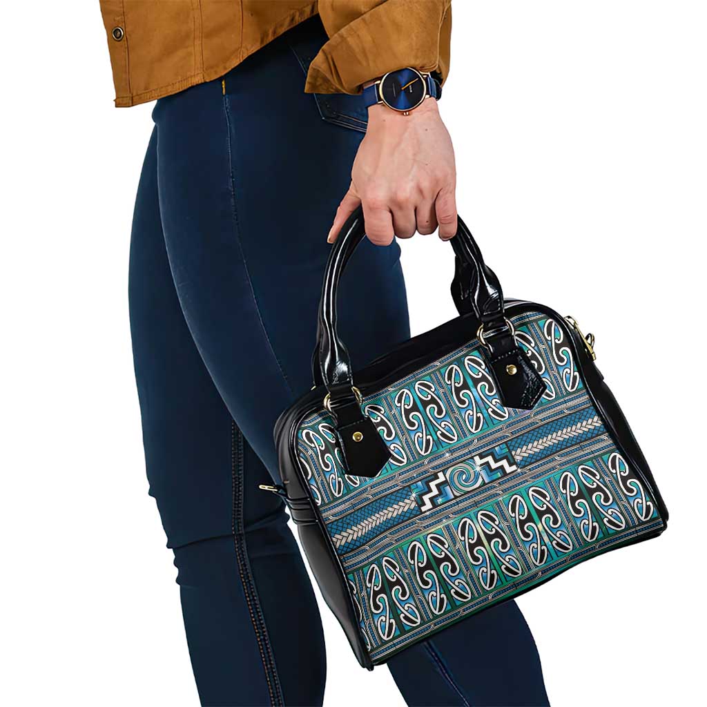 Maori Matariki Shoulder Handbag Green Galaxy Aesthetic Koru Art