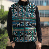 Maori Matariki Sleeveless Puffer Jacket Green Galaxy Aesthetic Koru Art