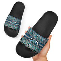Maori Matariki Slide Sandals Green Galaxy Aesthetic Koru Art