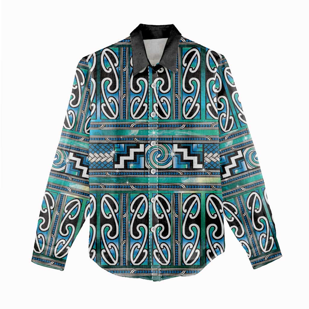 Maori Matariki Women Casual Shirt Green Galaxy Aesthetic Koru Art