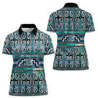 Maori Matariki Women Polo Shirt Green Galaxy Aesthetic Koru Art