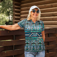 Maori Matariki Women Polo Shirt Green Galaxy Aesthetic Koru Art