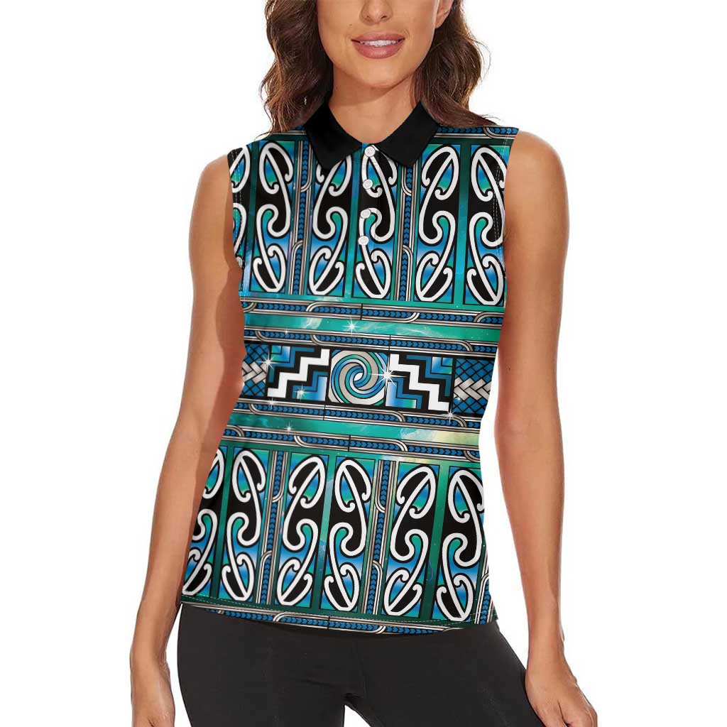 Maori Matariki Women Sleeveless Polo Shirt Green Galaxy Aesthetic Koru Art LT01 - Polynesian Pride