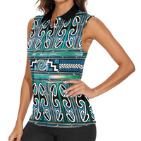 Maori Matariki Women Sleeveless Polo Shirt Green Galaxy Aesthetic Koru Art LT01 - Polynesian Pride