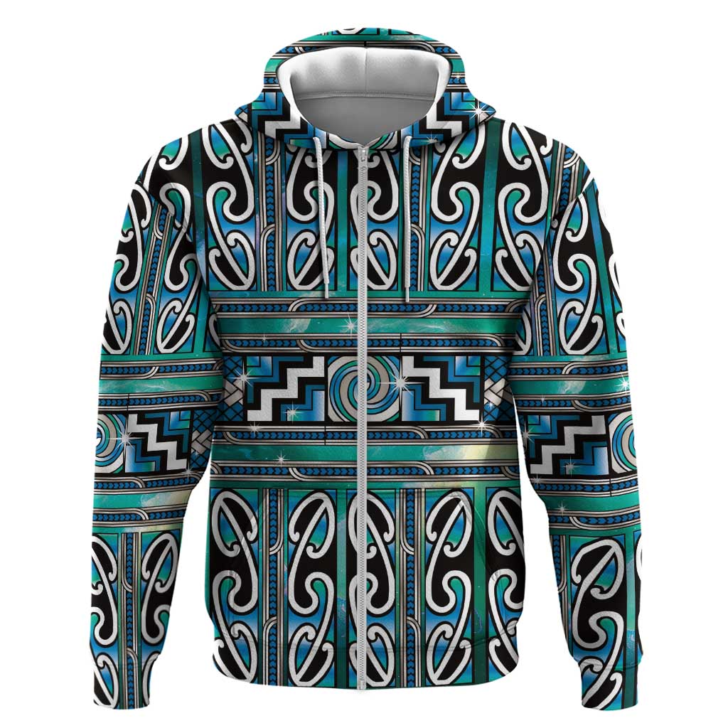 Maori Matariki Zip Hoodie Green Galaxy Aesthetic Koru Art