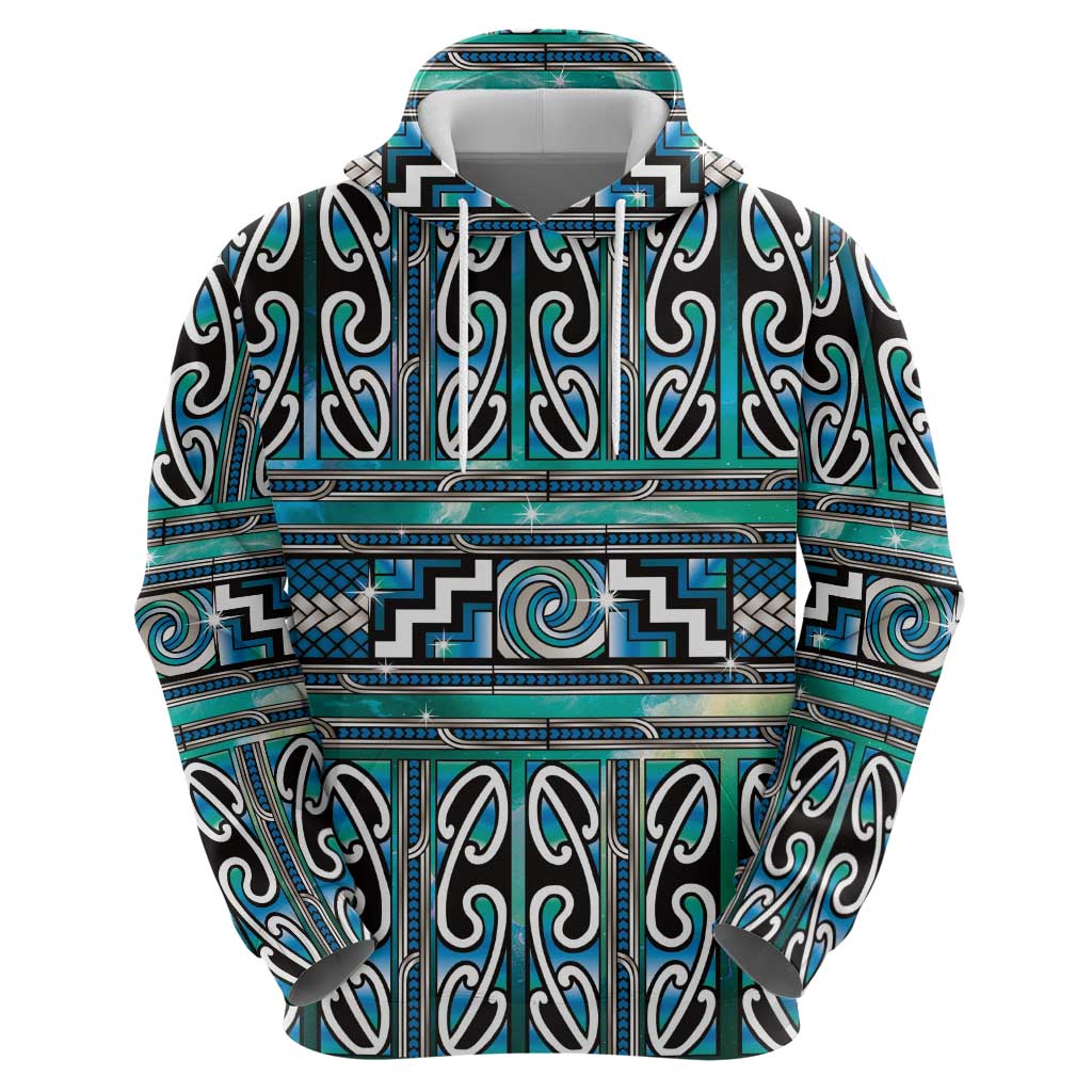 Maori Matariki Zip Hoodie Green Galaxy Aesthetic Koru Art