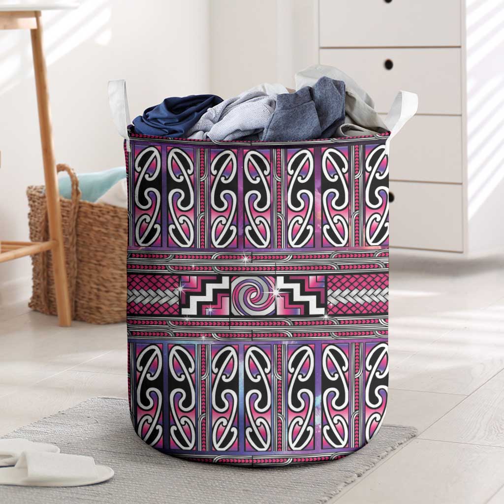 Maori Matariki Laundry Basket Pink Galaxy Aesthetic Koru Art