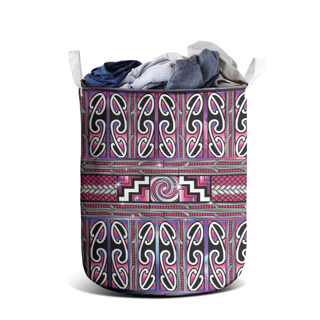 Maori Matariki Laundry Basket Pink Galaxy Aesthetic Koru Art