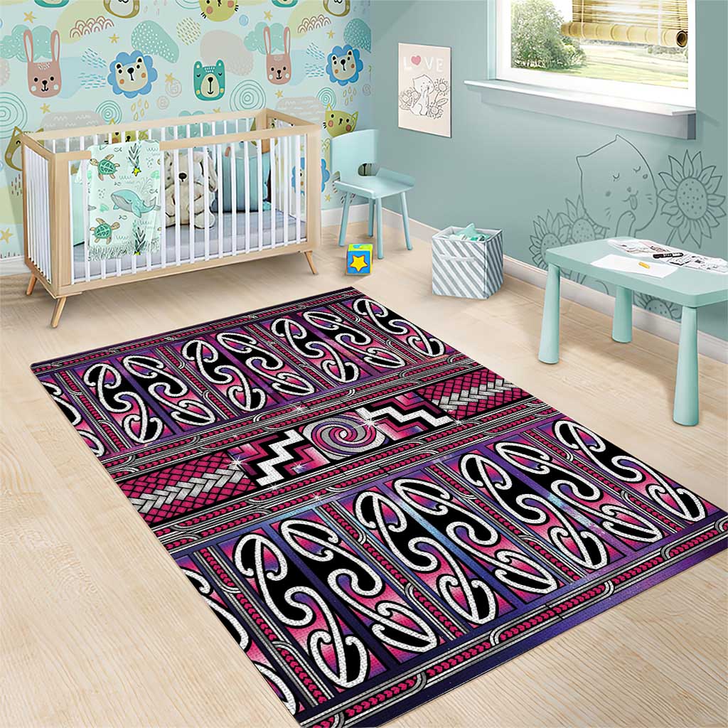 Maori Matariki Area Rug Pink Galaxy Aesthetic Koru Art