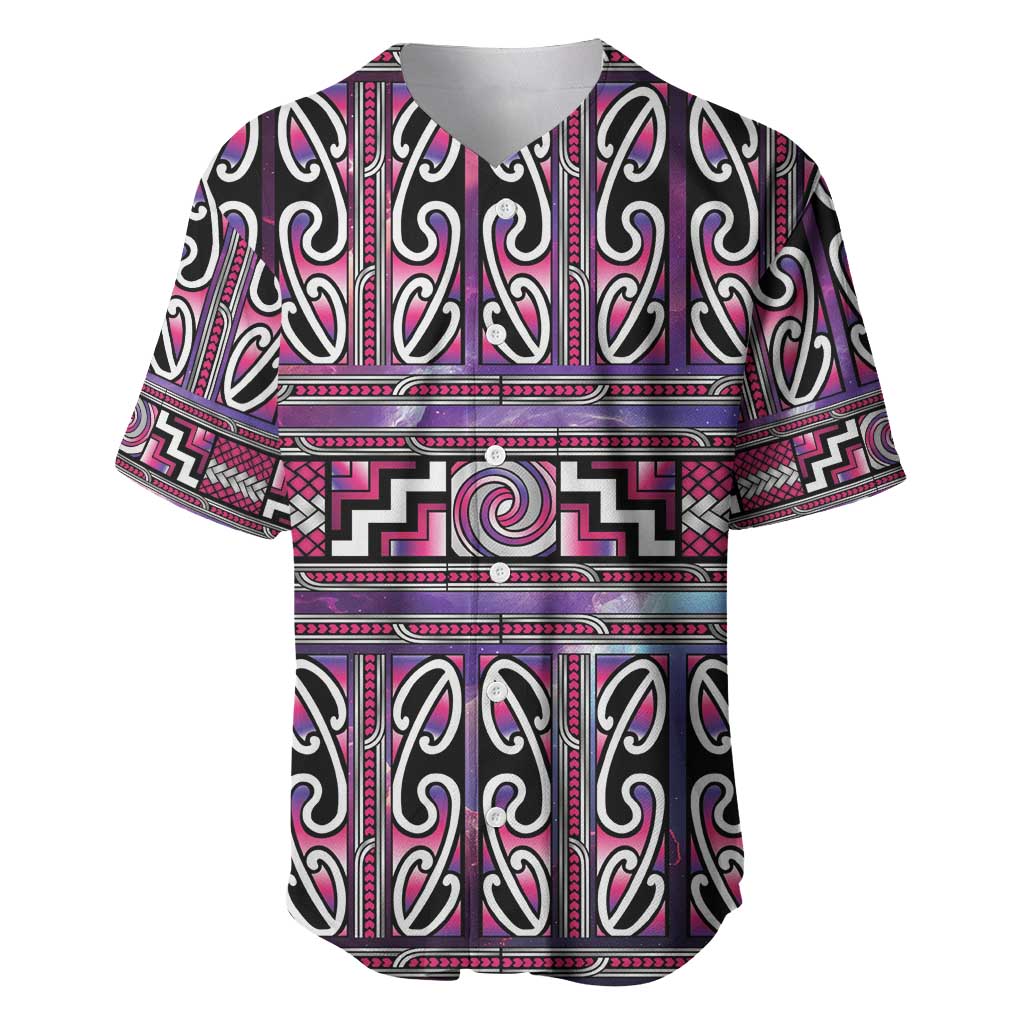 Maori Matariki Baseball Jersey Pink Galaxy Aesthetic Koru Art
