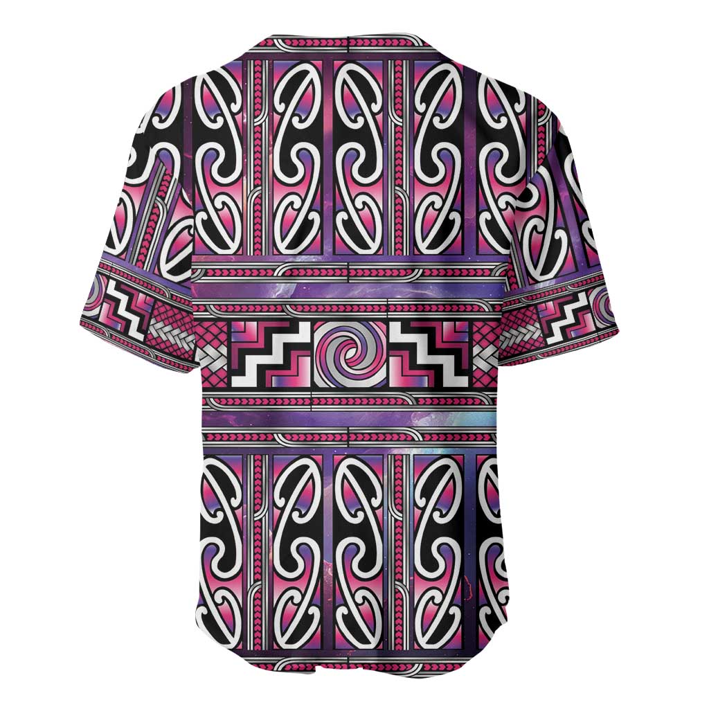 Maori Matariki Baseball Jersey Pink Galaxy Aesthetic Koru Art