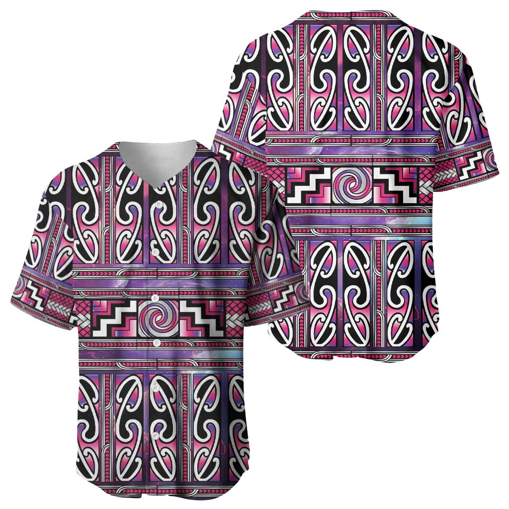 Maori Matariki Baseball Jersey Pink Galaxy Aesthetic Koru Art