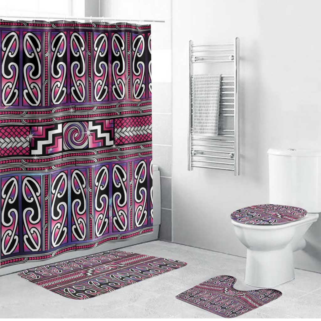 Maori Matariki Bathroom Set Pink Galaxy Aesthetic Koru Art