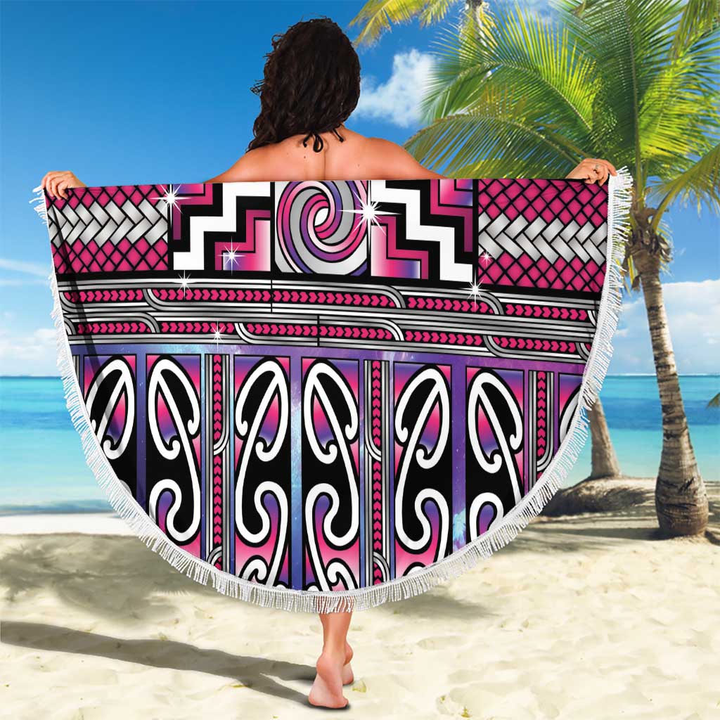 Maori Matariki Beach Blanket Pink Galaxy Aesthetic Koru Art