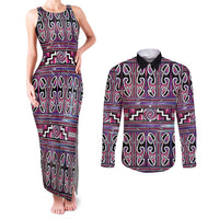 Maori Matariki Couples Matching Tank Maxi Dress and Long Sleeve Button Shirt Pink Galaxy Aesthetic Koru Art