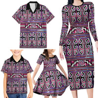 Maori Matariki Family Matching Long Sleeve Bodycon Dress and Hawaiian Shirt Pink Galaxy Aesthetic Koru Art LT01 - Polynesian Pride