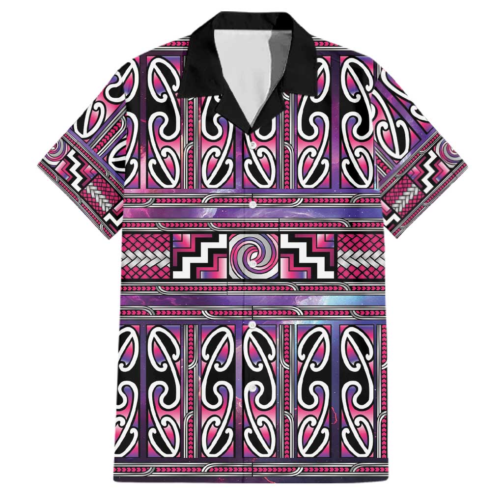 Maori Matariki Family Matching Mermaid Dress and Hawaiian Shirt Pink Galaxy Aesthetic Koru Art LT01 Dad's Shirt - Short Sleeve Pink - Polynesian Pride