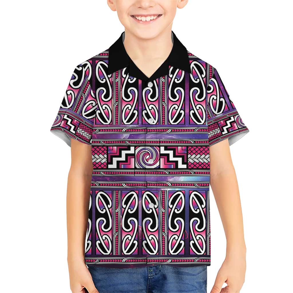 Maori Matariki Family Matching Mermaid Dress and Hawaiian Shirt Pink Galaxy Aesthetic Koru Art LT01 Son's Shirt Pink - Polynesian Pride