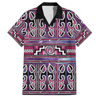 Maori Matariki Family Matching Off Shoulder Maxi Dress and Hawaiian Shirt Pink Galaxy Aesthetic Koru Art LT01 Dad's Shirt - Short Sleeve Pink - Polynesian Pride