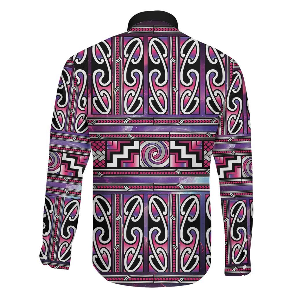 Maori Matariki Family Matching Off Shoulder Maxi Dress and Hawaiian Shirt Pink Galaxy Aesthetic Koru Art LT01 - Polynesian Pride