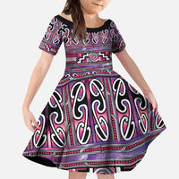 Maori Matariki Family Matching Puletasi and Hawaiian Shirt Pink Galaxy Aesthetic Koru Art LT01 Daughter's Dress Pink - Polynesian Pride