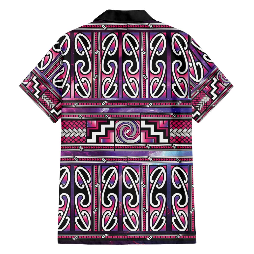 Maori Matariki Family Matching Short Sleeve Bodycon Dress and Hawaiian Shirt Pink Galaxy Aesthetic Koru Art LT01 - Polynesian Pride