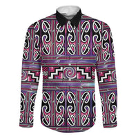 Maori Matariki Family Matching Tank Maxi Dress and Hawaiian Shirt Pink Galaxy Aesthetic Koru Art LT01 Dad's Shirt - Long Sleeve Pink - Polynesian Pride