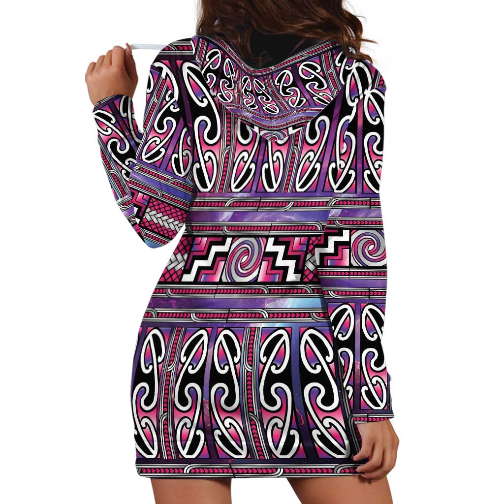 Maori Matariki Hoodie Dress Pink Galaxy Aesthetic Koru Art