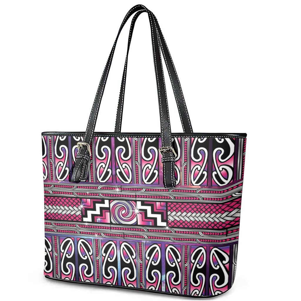 Maori Matariki Leather Tote Bag Pink Galaxy Aesthetic Koru Art