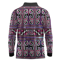 Maori Matariki Long Sleeve Polo Shirt Pink Galaxy Aesthetic Koru Art