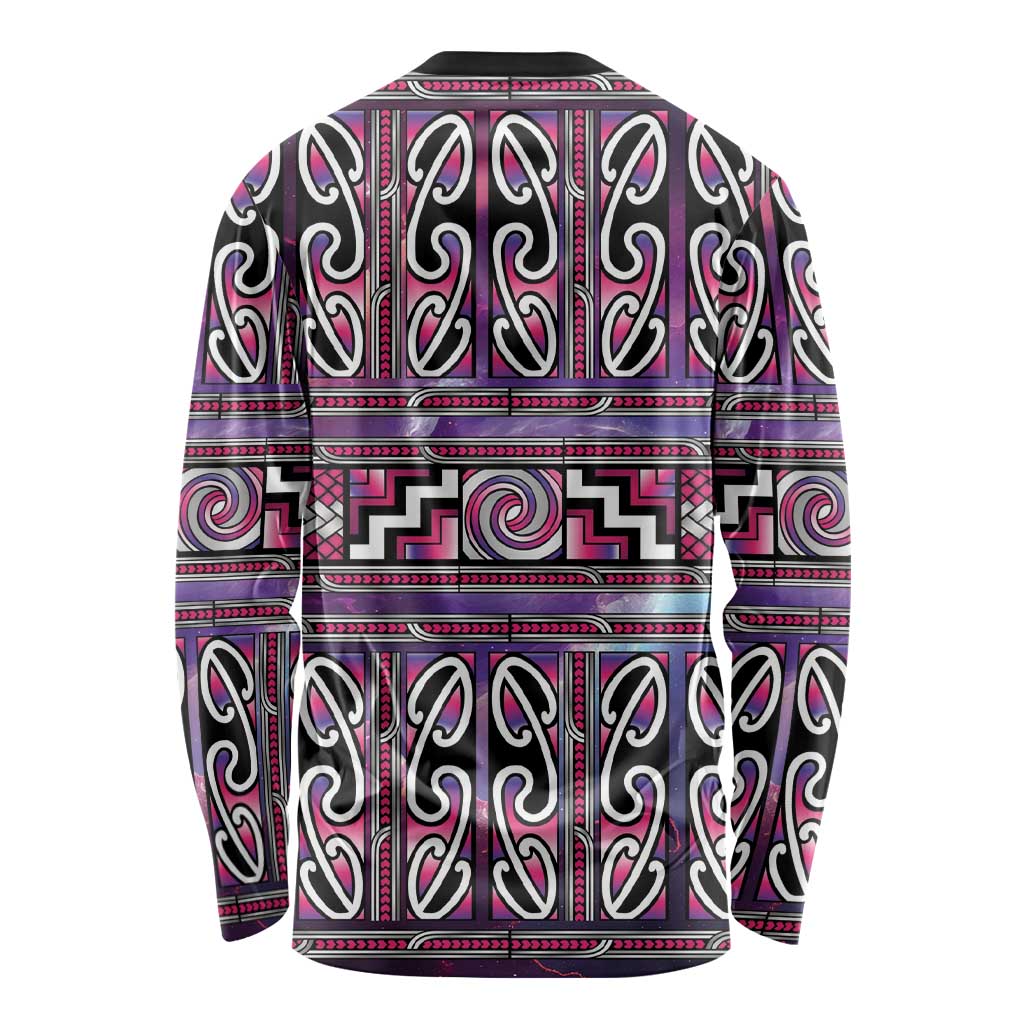 Maori Matariki Long Sleeve Shirt Pink Galaxy Aesthetic Koru Art
