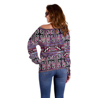 Maori Matariki Off Shoulder Sweater Pink Galaxy Aesthetic Koru Art