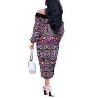 Maori Matariki Off The Shoulder Long Sleeve Dress Pink Galaxy Aesthetic Koru Art