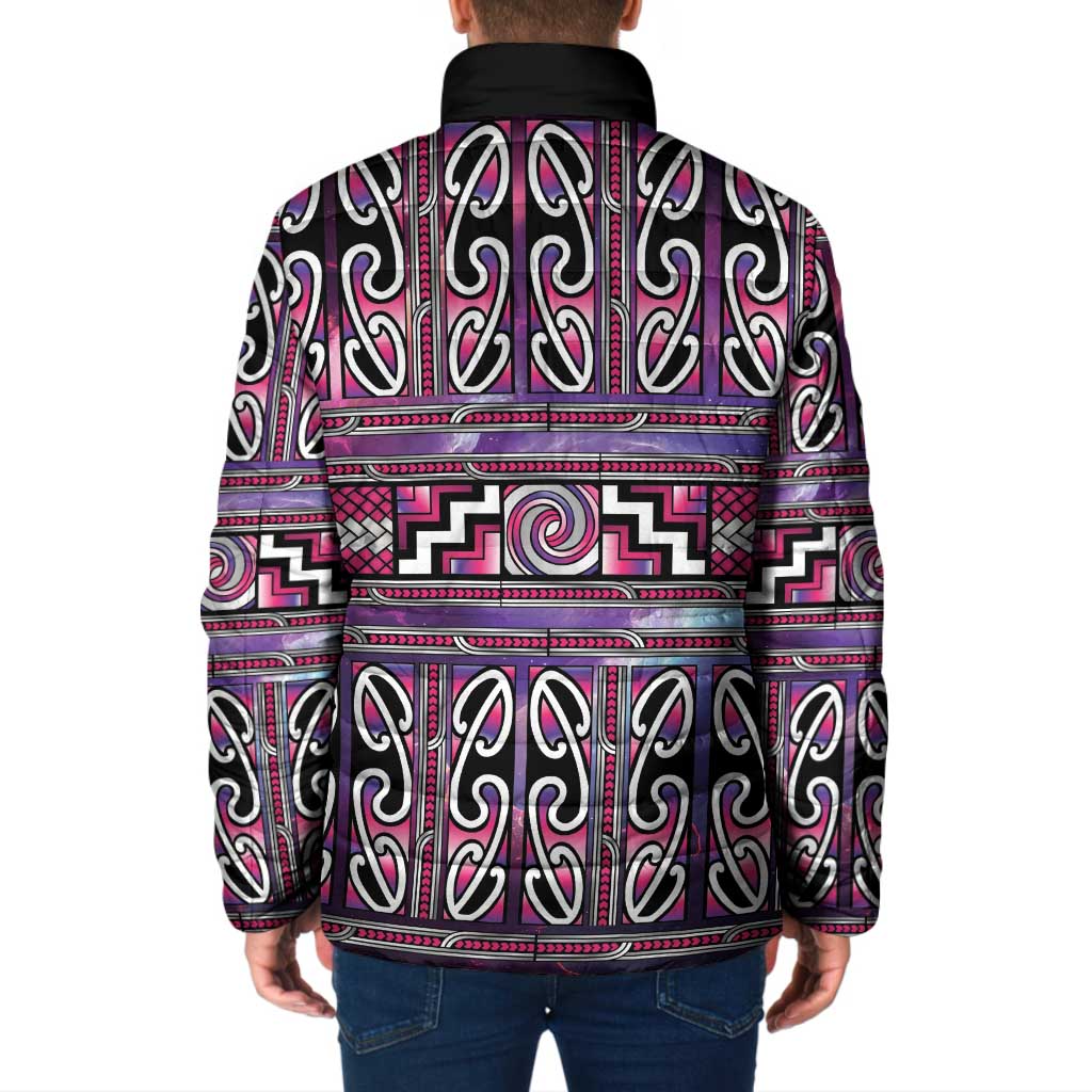 Maori Matariki Padded Jacket Pink Galaxy Aesthetic Koru Art