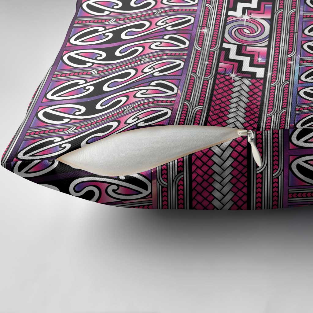 Maori Matariki Pillow Cover Pink Galaxy Aesthetic Koru Art