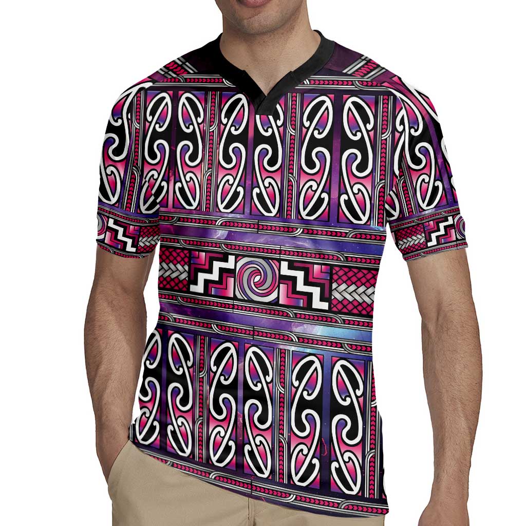 Maori Matariki Rugby Jersey Pink Galaxy Aesthetic Koru Art