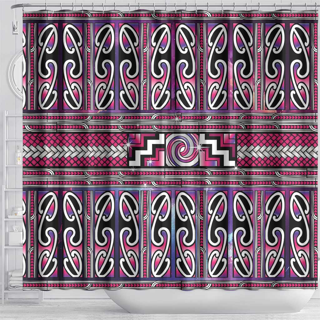 Maori Matariki Shower Curtain Pink Galaxy Aesthetic Koru Art