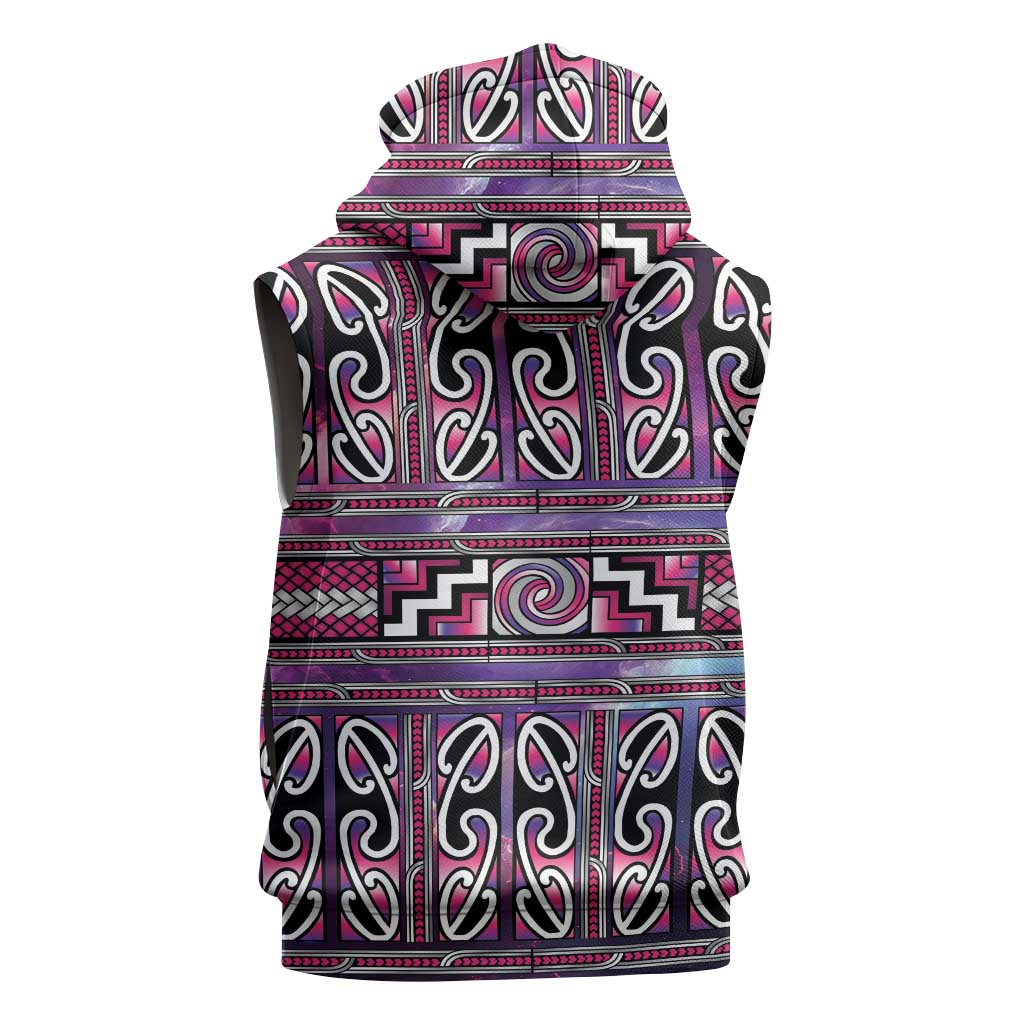 Maori Matariki Sleeveless Zip Hoodie Pink Galaxy Aesthetic Koru Art