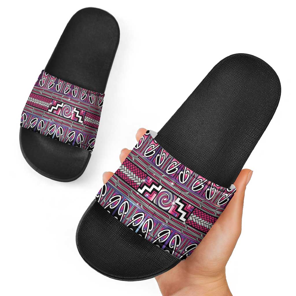 Maori Matariki Slide Sandals Pink Galaxy Aesthetic Koru Art