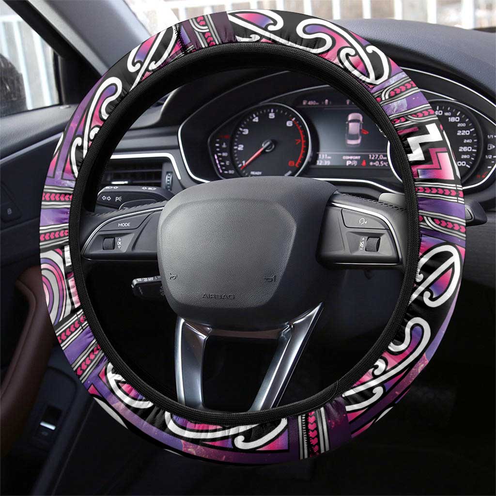 Maori Matariki Steering Wheel Cover Pink Galaxy Aesthetic Koru Art
