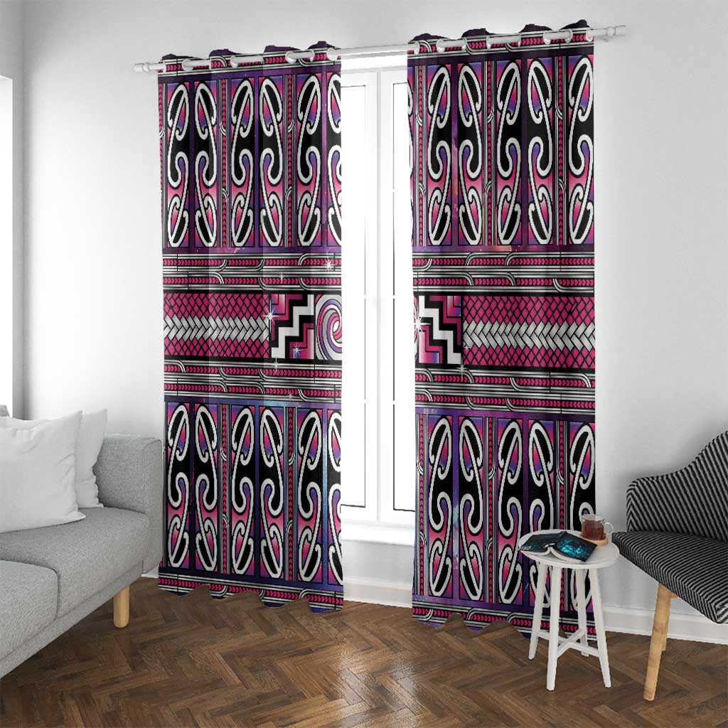 Maori Matariki Window Curtain Pink Galaxy Aesthetic Koru Art
