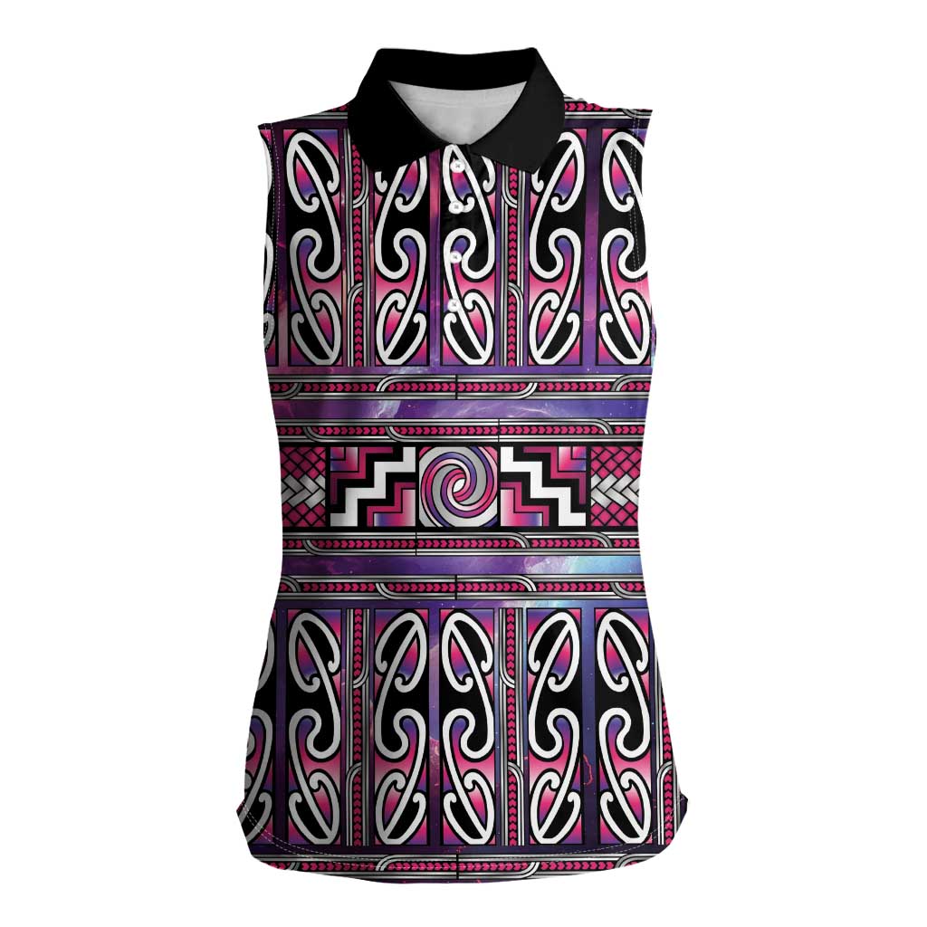 Maori Matariki Women Sleeveless Polo Shirt Pink Galaxy Aesthetic Koru Art LT01 Female Pink - Polynesian Pride