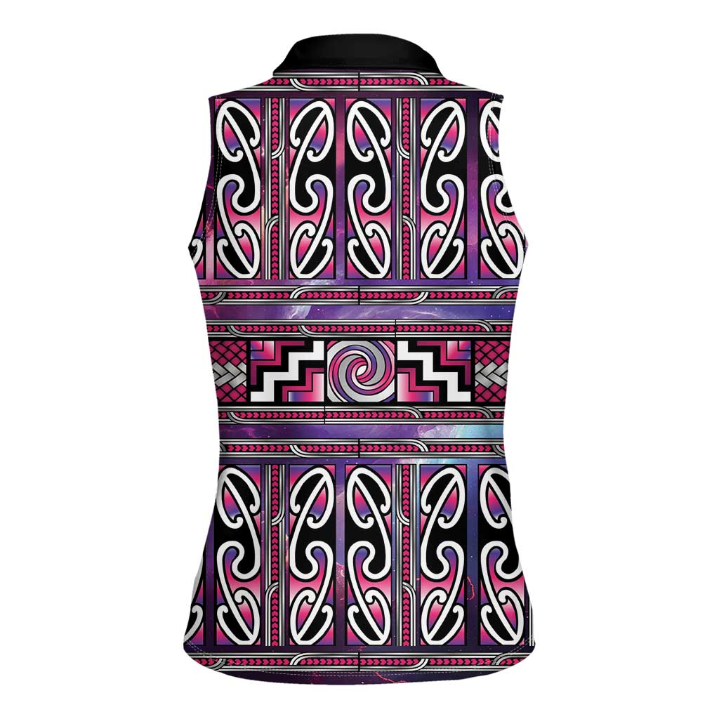 Maori Matariki Women Sleeveless Polo Shirt Pink Galaxy Aesthetic Koru Art LT01 - Polynesian Pride