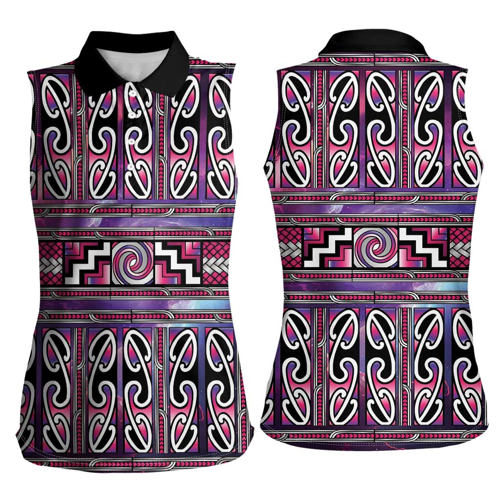 Maori Matariki Women Sleeveless Polo Shirt Pink Galaxy Aesthetic Koru Art LT01 - Polynesian Pride