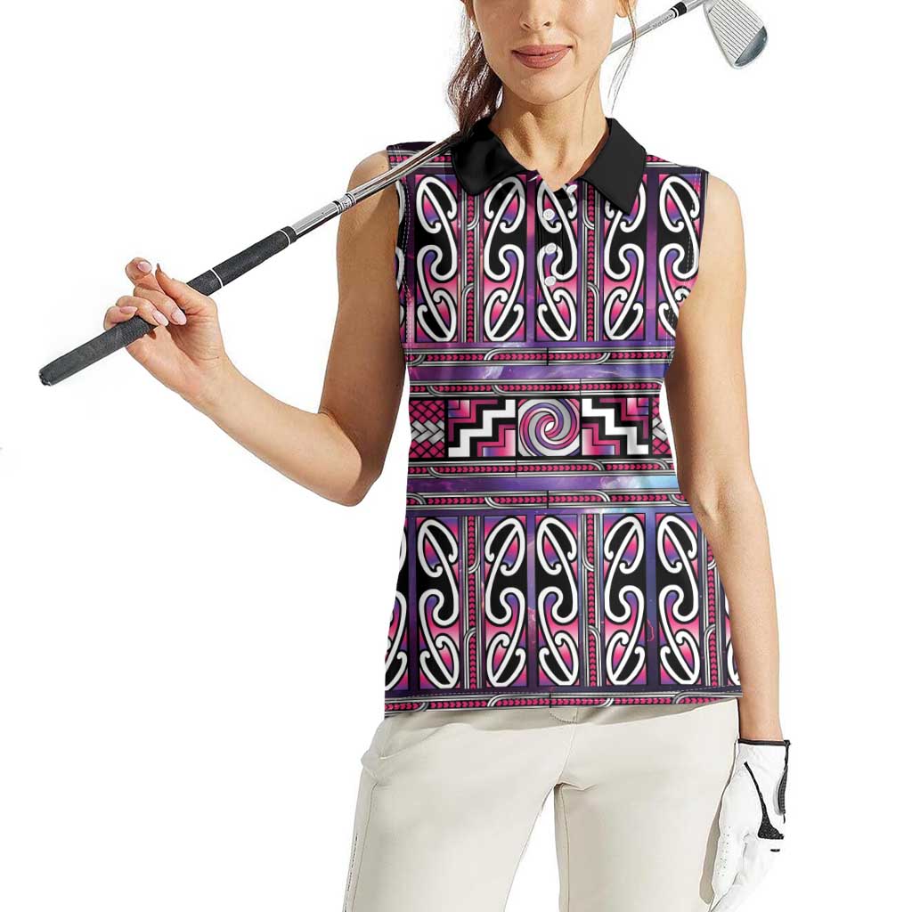 Maori Matariki Women Sleeveless Polo Shirt Pink Galaxy Aesthetic Koru Art LT01 - Polynesian Pride