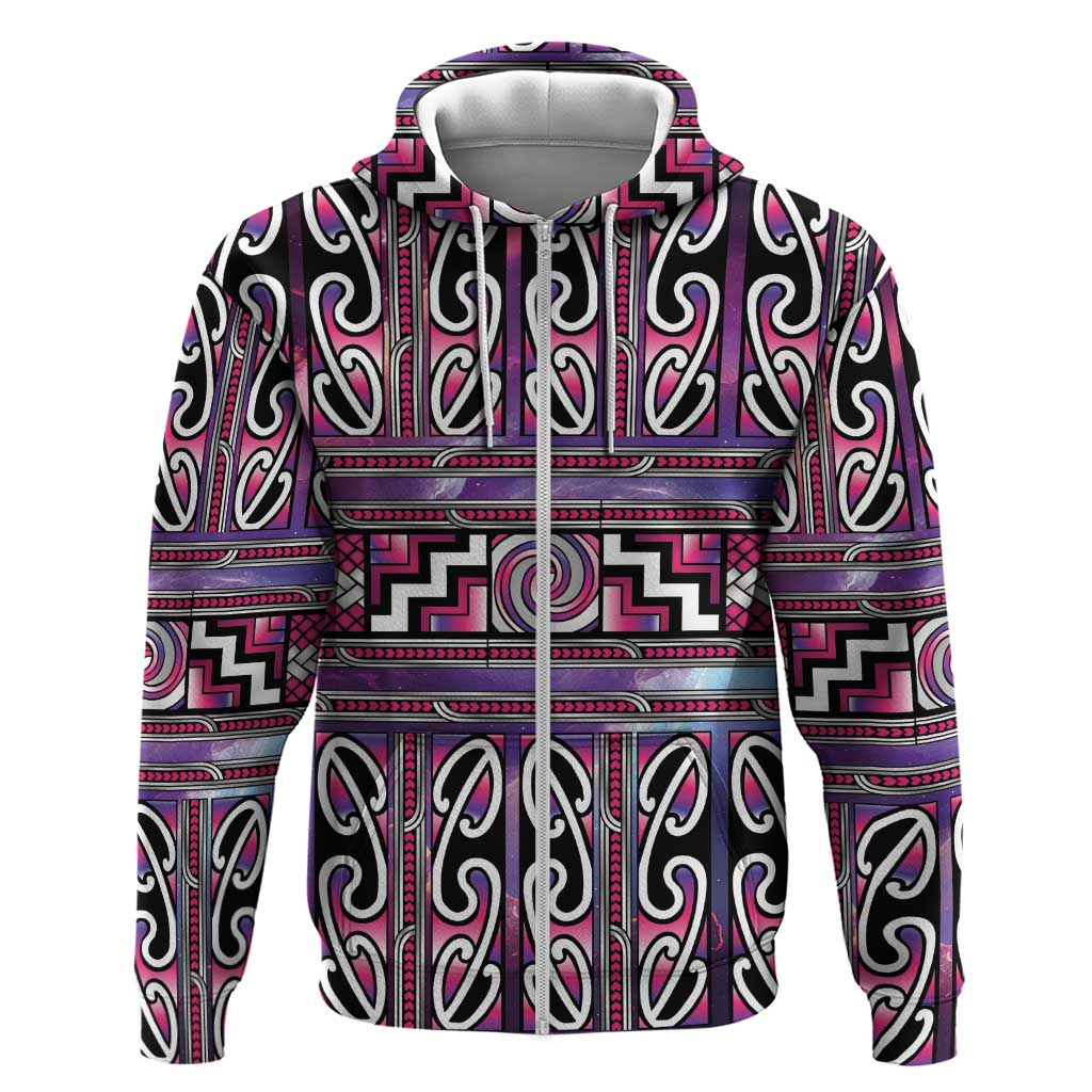 Maori Matariki Zip Hoodie Pink Galaxy Aesthetic Koru Art